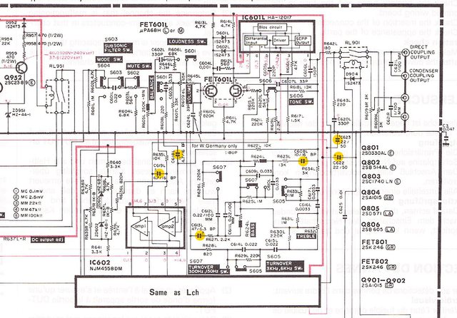 Hitachi HCA 8500MkII Schematic Line Section ReCap Marked