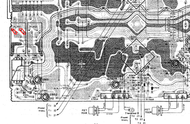 Hitachi HMA-7500 MkII PCB layout output relays relais shortcut