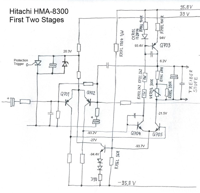 Hitachi HMA-8300 Power Amplifier - Cicuit Diagram Of First Two Amp Stages 