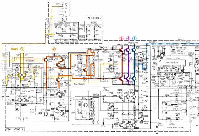 JVC AX-440BK schematic left and right power amp stages marked