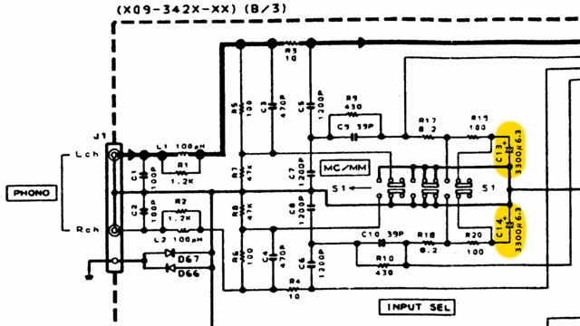 Kenwood KA-4040R schematic detail phono input MM MC and feedback defective capacitors