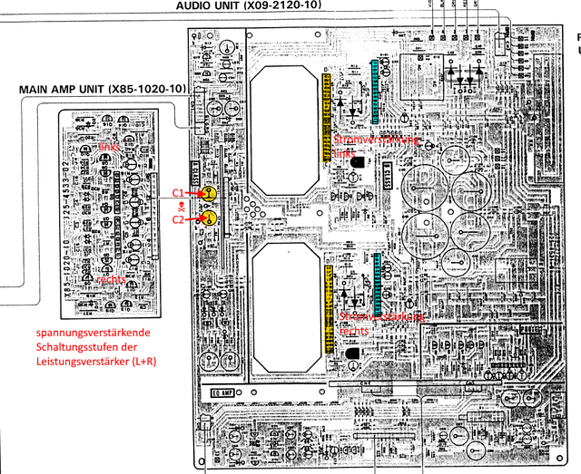 Kenwood KA-880SD PCB layout capacitor C1 1000uF marked