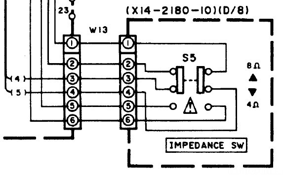Kenwood KR-A47 schematic detail Impedance Switch 4Ohm vs 8Ohm