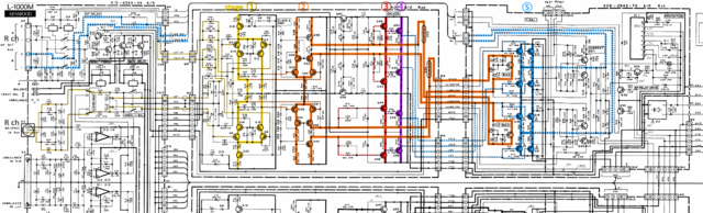 Kenwood L-1000M schematic detail right power amp stages marked