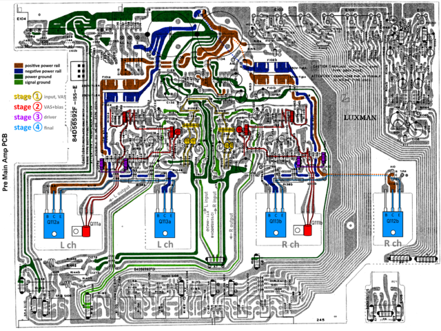 Luxman _190 L-205 L-210 L-230 L-400 etc Main PCB Layout stages marked v3