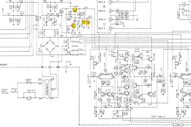 Luxman L 190 Schematic Detail Power Supply And Left Power Amp Section  Marked