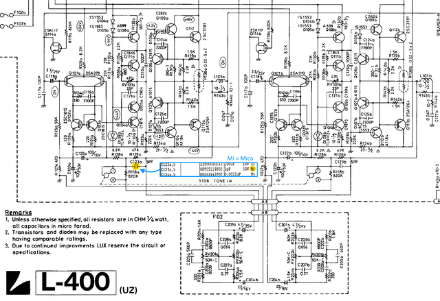 Luxman L-400 Schematic Detail Power Amps Capacitor Marked