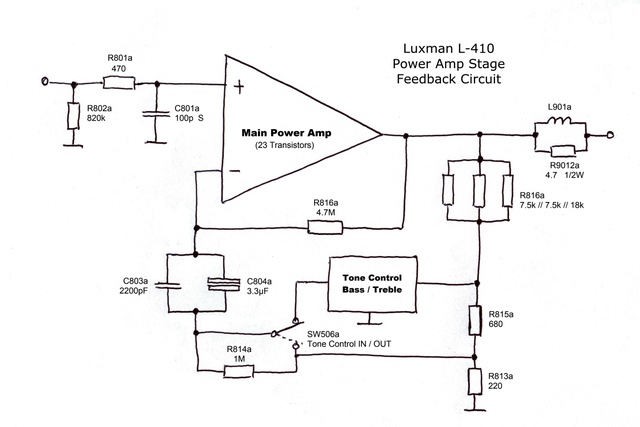 Luxman L-410 L-430 schematic detail Power Amp Stage Feedback