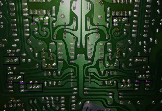 Luxman L-410 PCB With Suspicious Solder Joints Of TO126 Transistors