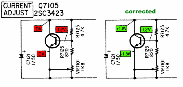 Luxman L 435 Schematic Detail Quiescent Current Transistor Corrected Voltages