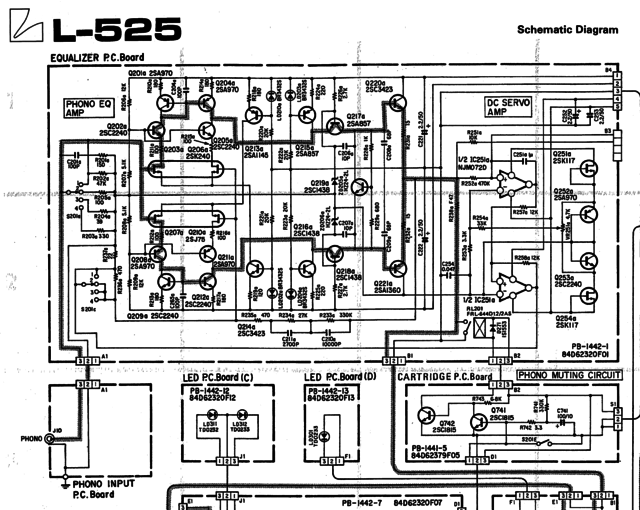 Luxman L-525 schematic detail phono equalizer discrete transistors RIAA