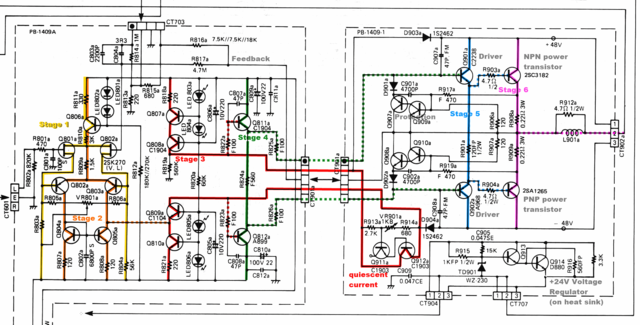 Luxman-L410 Power Amp Section Schematic Stages Marked