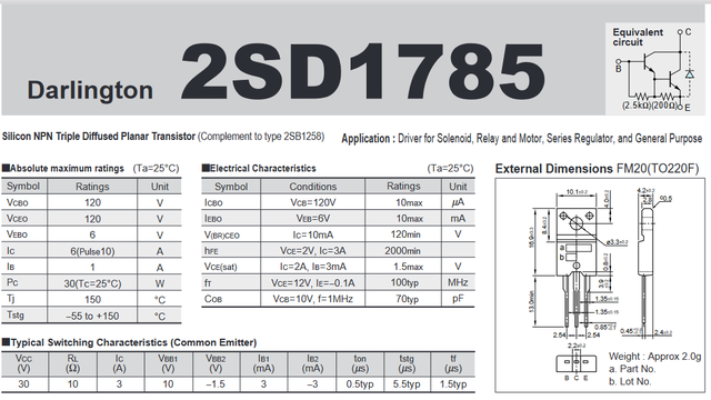 Luxman LV-113 driver darlington transistor Sanken datasheet 2SD1785 2SB1758