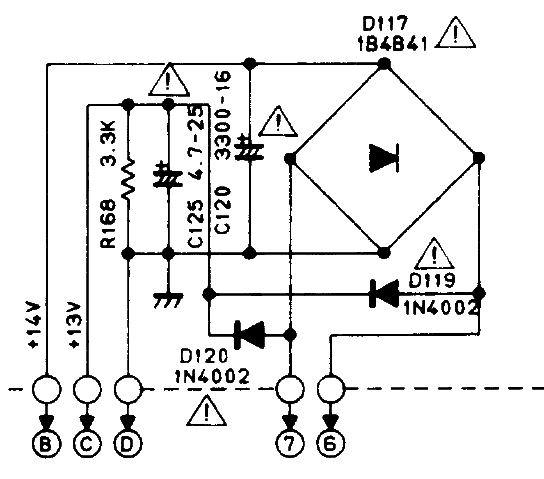 Luxman M-02 schematic detail supply voltages for protection