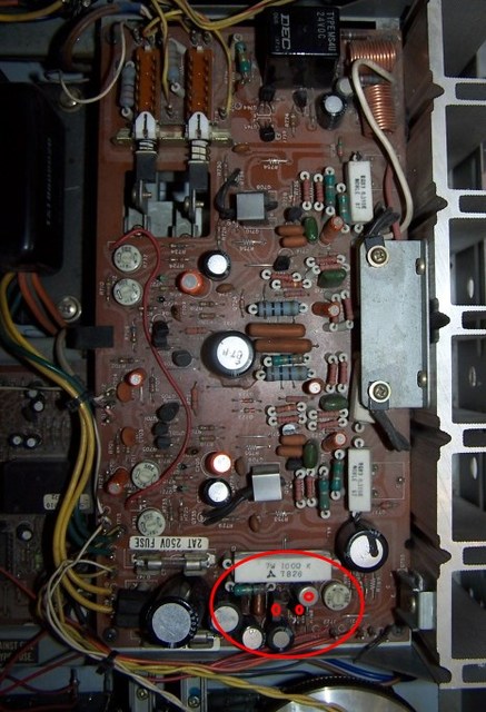 Marantz 2238 inside naked with hot parts marked