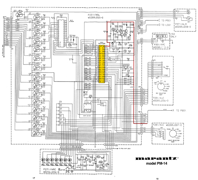 Marantz PM-14 schematic detail microcontroller board supply marked