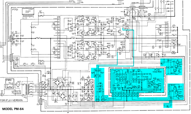 Marantz PM-64 PM-54 schematic detail power supply and power amplifiers 1920px Compo-Multi Class-H marked