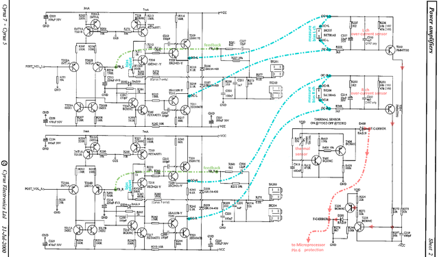 Mission Cyrus 7 Cyrus 5 Schematic Detail Both Power Amp Channels And Protection