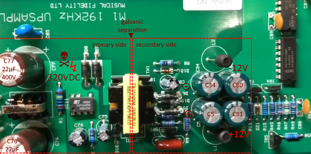 Musical Fidelity M1-DAC PCB SMPS Power Supply Secondary Side Top View Picture Marked