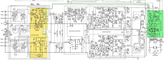 NAD 140 Schematic Detail Phono RIAA & Tone Control Amp & Power Amp & Power Supply Marked