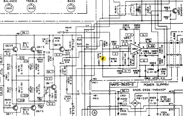 Onkyo A 8670 Schematic Detail Protection Circuit Defective Capacitor