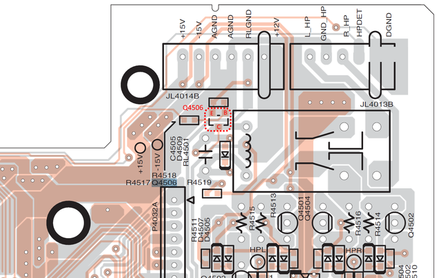 Onkyo PR-SC886 PCB layout detail headphone amp relay transistor