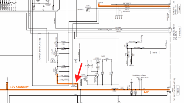 Onkyo TX-NR414 schematic detail processor board 12V diode D182