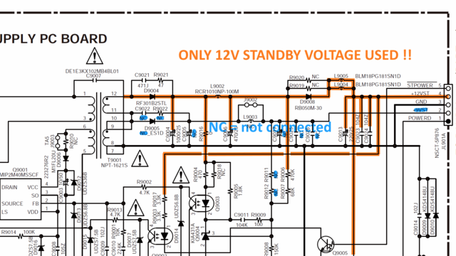 Onkyo TX NR414 Schematic Detail Standby Power Supply 12V