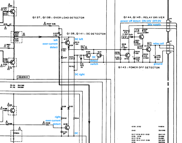 Pioneer A-616 schematic detail protection circuit explained