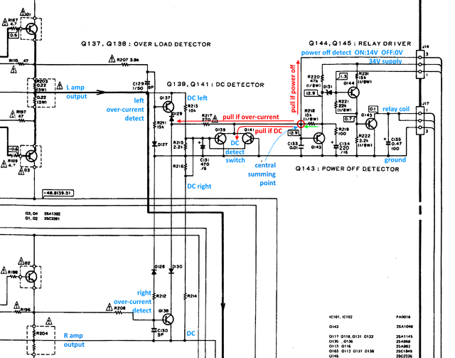 Pioneer A-616 schematic detail protection circuit explained