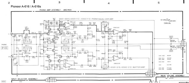 Pioneer-A616 schematic detail phono amp section