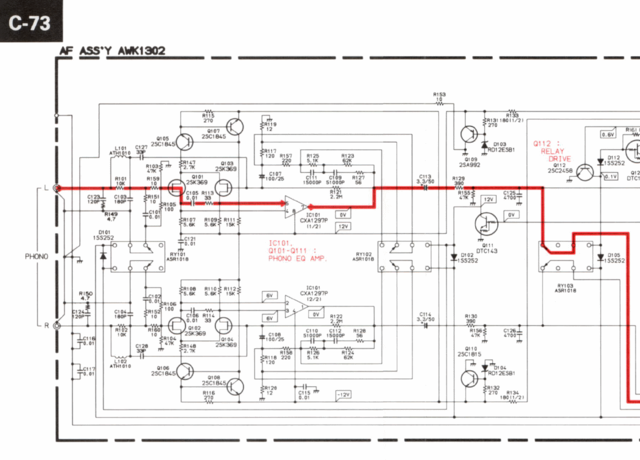 Pioneer C-73 schematic detail phono equalizer