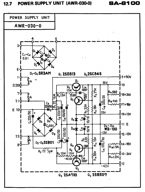 Pioneer SA-8100 Schematic Detail Power Supply Section V02