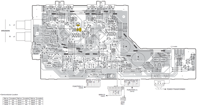 R-840 MCR-840 MAIN PCB layout with transistor Q516 and diodes marked