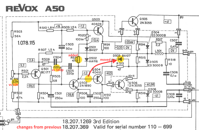 Revox A50 Schematic Detail Power Amp PCB 1 078 115 Third Edition