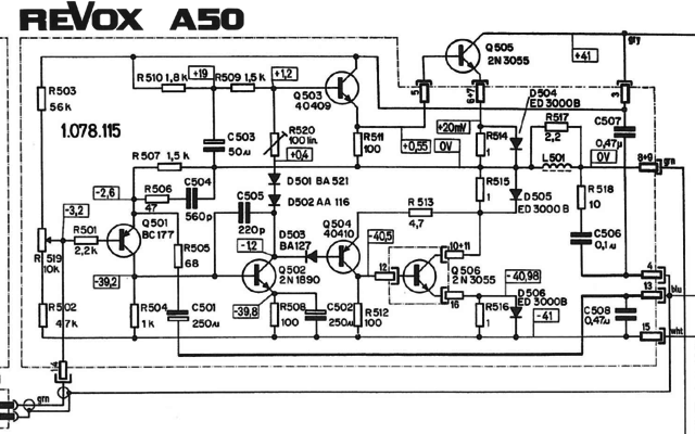 Revox A50 schematic detail power amp PCB 1.078.115