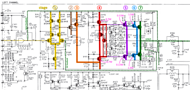 Revox B285 schematic detail power amp section stages marked driver power exposure