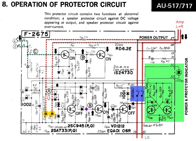 Sansui AU-717 AU-517 Schematic Protector Circuit Schutzschaltung _markiert