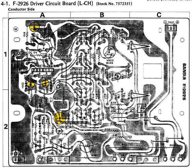 Sansui AU-719 PCB left power amplifier anti noise capacitors