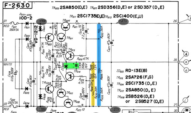 Sansui BA-2000 schematic detail voltage regulator _adjustment marked