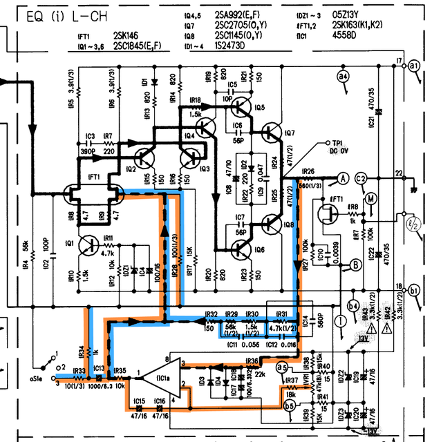 Sansui C-2102 schematic detail phono equalizer with DC servo _marked2