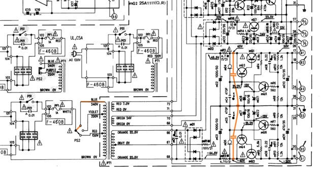 Sansui C-2102 schematic detail power supply and 30V regulator _marked