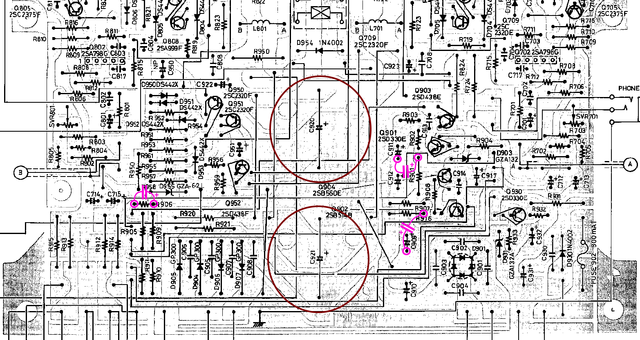 Sanyo Plus A-35 main PCB with additional capacitors