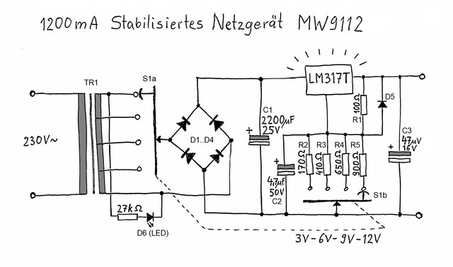 Schaltplan Stabilisiertes Netzgerät MW9112