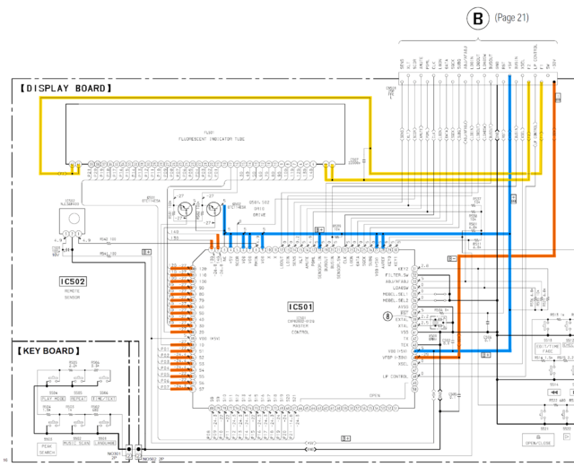 Sony CDP-XE530 Schematic Detail FL Display Supply Voltages Marked