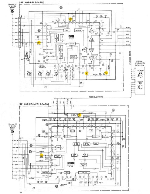 Sony PCM 2700a Schematic Detail Head Amps Capacitors Marked