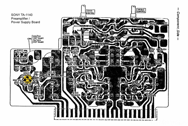Sony TA-1140 PCB Layout preamplifier power supply board 2SC634A marked