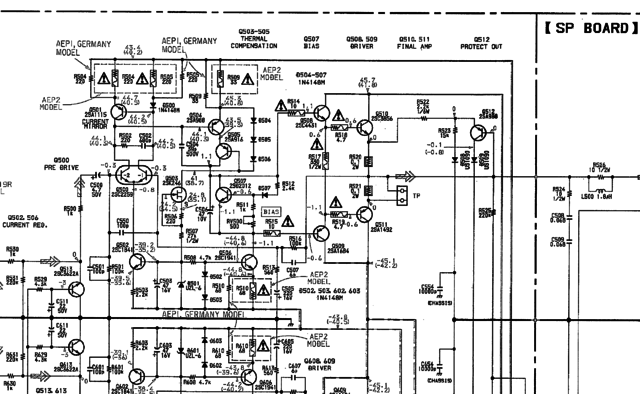 Sony TA-F419R schematic detail left power amp