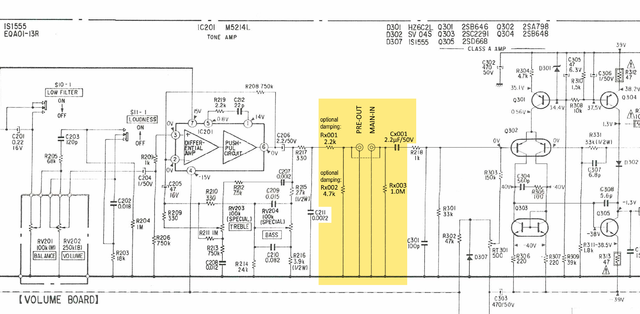 Sony TA-F45 schematic detail pre-out construction _marked