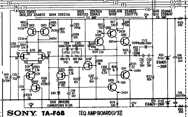 Sony TA-F6B schematic detail discrete phono equalizer amp